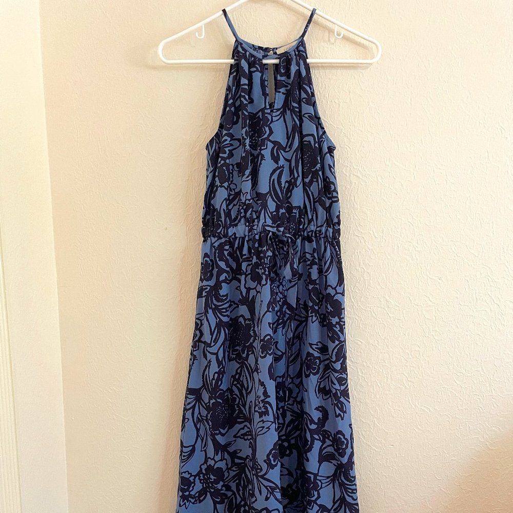 J Crew Blue High Neck Maxi Dress XSP